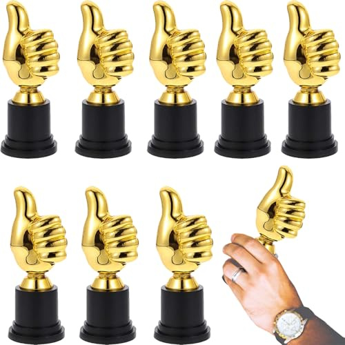 WISIRENT 8 Pezzi Thumbs Up Trophy, Coppa Trofeo Mini Calcio Trofeo Coppe e Trofei Pollice, Trofeo di Plastica d'oro Golden Mani Premio per I Bambini Dito Gesto Statue Scultura per Competizioni