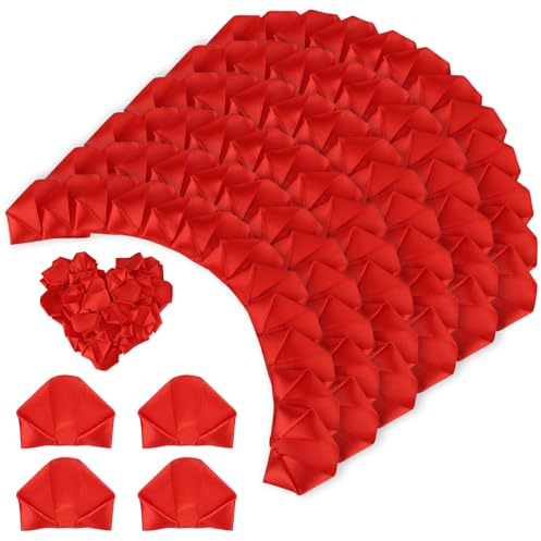 BOXOB 100 Stycken Färdiga Rosenblad i Satinband, Halvfärdiga Konstgjorda Rosenblad för Gör-Det-Själv-Eviga Blombuketter och Blomsterkonst för Bröllop Födelsedagar och Årsdagar (Röd)