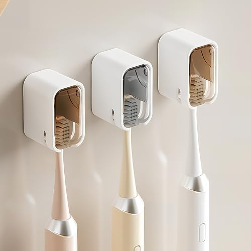 Soportes para cepillos de Dientes montados en la Pared para baño, Fuerte Soporte Autoadhesivo para cepillos de Dientes con Tapa, Organizador de Cabezales de Cepillo de Dientes para la Familia, 3