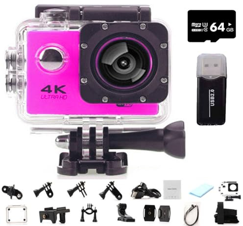 Roamix Vision 4k actionkamera, 140° Ultra Vidvinkel WiFi-videokamera, vattentäta sportkameror för fotografering och dykentusiaster, spela in varje ögonblick i livet (rosa, 64G)