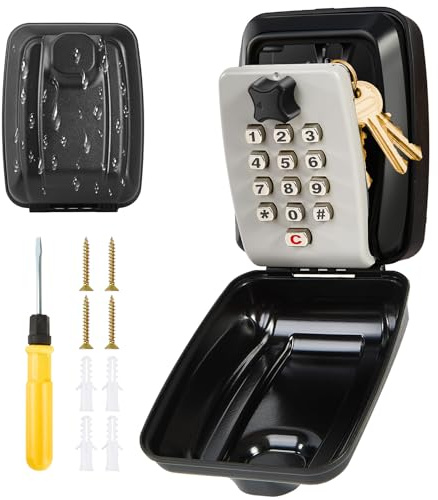 Unichefry Cassaforte per Chiavi Montata a Parete - Scatola per Chiavi con Coperchio Impermeabile - Scatola per Serrature a Combinazione ad alta Sicurezza per Esterni per Casa Garage Ufficio Scuol