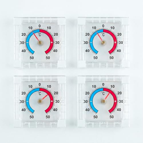 4 termometri autoadesivi per finestre esterne, + – 50 °C, per esterni, resistenti alle intemperie, per esterni, per giardino, interni ed esterni, temperatura