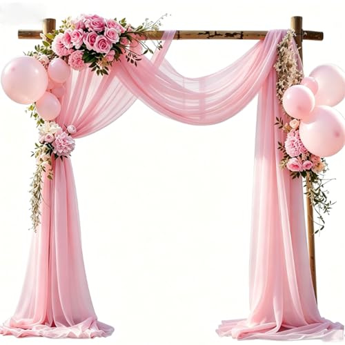 Whcctl 1,6 x 8 m rosa slöja, tyll bröllopsalong, bröllopsdekoration, tyllgardin, bröllopsbåge, fest, gasväv, för bröllopsdekoration, ceremoni, fest, gasgardin (rosa)