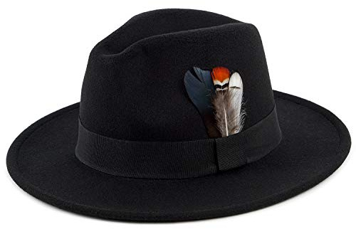 FADACHY Classic Fedora Hats for Men & Women Wide Brim Felt Panama Dress Hat Black Fedora