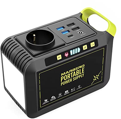 MARBERO 88Wh tragbare Powerstation Solargenerator Akku mit 230V AC Steckdose 120W Mobile Stromspeicher mit LED Taschenlampe für Camping, Reisen, Wohnmobil, Zuhause, Outdoor, Notfälle, Off-Grid