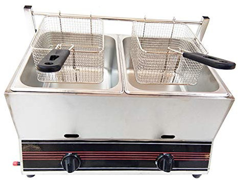 Deep Fryer Gas Fritteuse 22L Doppel-Zylinder-große Kapazitäts-Friteuse Edelstahl Material Infrarot-Heizung-Brenner