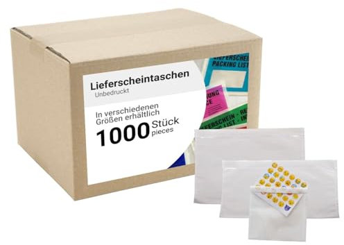dm-folien - Sobres para albaranes de entrega (1000 unidades, DIN largos, 1000 unidades, autoadhesivos, para documentos de envío para albaranes y facturas, accesorios de envío de polipropileno,