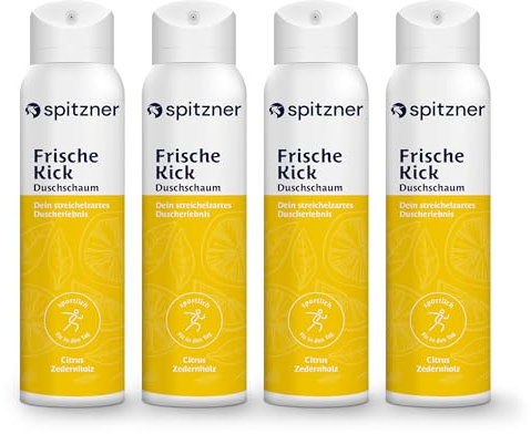 Spitzner Duschschaum Citrus-Ceder (4 x 50 ml) – Spritzig-holzige Wellness-Dusche für langanhaltendes Frischegefühl, vitalisierend, sanft reinigender Schaum, hautverträglich und vegan