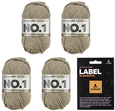 myboshi No.1 Wolle zum Häkeln und Stricken, Schnellstrickgarn, inkl. Label, Strickwolle, Häkelwolle, mulesing-frei, Ll. 55m /50g, 30% Wolle (Merinowolle) Braun (Schlamm), 4 Knäuel