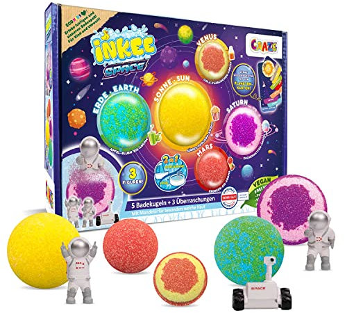 INKEE Space, Set Bombas Baño para Niños, 5 bombas de baño planetas niños, multicolor y varios aromas