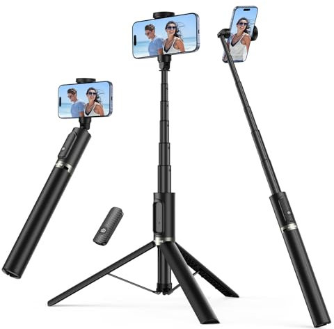 SYNCWIRE Palo Selfie 140cm, Selfie Stick con Ángulo Ajustable y Control Remoto Bluetooth Recargable, Trípode Extensible de Aluminio, Compatible con Teléfonos iPhone y Android