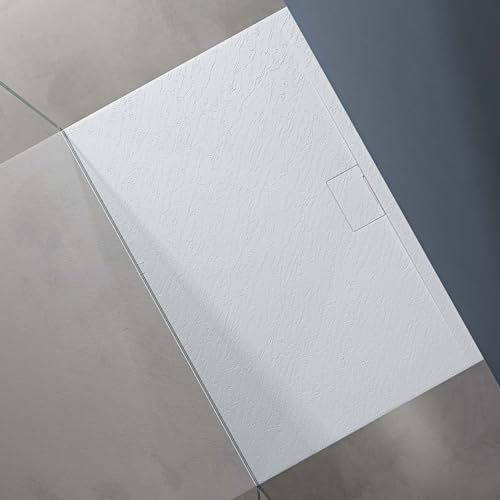 doporro Duschtasse Duschwanne 90x140x3 flach Mineralguss in Weiß DIN-Anschlüsse für bodengleiche Montage geeignet Geoma07