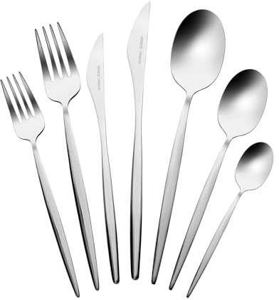 Karaca Lizbon 84-tlg 18/10 Edelstahl Besteck Set für 12 Personen Modern, Silber Luxe Messer, Gabeln & Löffel Set, Rostfrei Besteckset, Spülmaschinenfest Essbesteck für Elegantes Essen (Cutlery Set)