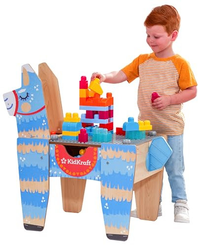 KidKraft Llama Piñata Building Bricks Wooden Table with 50 Blocks, Activity Table with toy storage, Kids' Toys, 20421