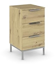 Rauch Möbel Flipp, Nachttisch für Schlafzimmer, Kinderzimmer, Wohnzimmer, Flur, Garderobe, 3 Schubladen, mit Softclose-Funktion, Griffe und Metallkufe Chrom, Farbe Eiche Artisan, Holz, Breite 40 cm
