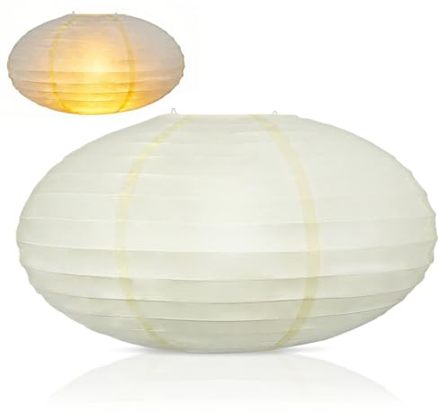 Housoutil Oval Paper Lampshade, 40cm Beige Cream Rice Oval Paper Lantern, Japanese Hanging Lanterns for Ceiling Light, Bedroom, Wedding Event, Party Decoration & Celebrations