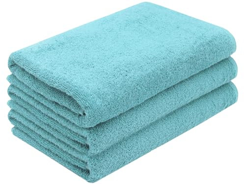 ZOLLNER 3er Set Duschtücher in 70x140 cm - besonders weiche und saugstarke Handtücher in blau - mit praktischem Aufhänger - waschbar bis 95°C - Baumwolle - Hotelqualität