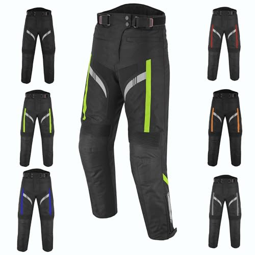 Vaster Moto Pantalones de Moto para Hombre, Impermeables, Textiles Cordura, Pantalones de protección para Pantalones de Moto con Pantalones Protectores de Bicicleta Blindados extraíbles (Verde, L)