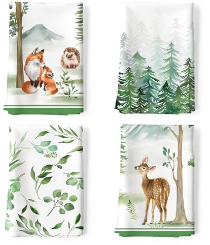 Arquiel Weihnachten Küchentücher Baumwolle 4 Stück, Geschirrtücher 100% Baumwolle Dschungeltiere Küchenhandtuch Set Multi-Purpose Hochwertige Küche Trockentuch Bar Handtücher 48 x 70CM