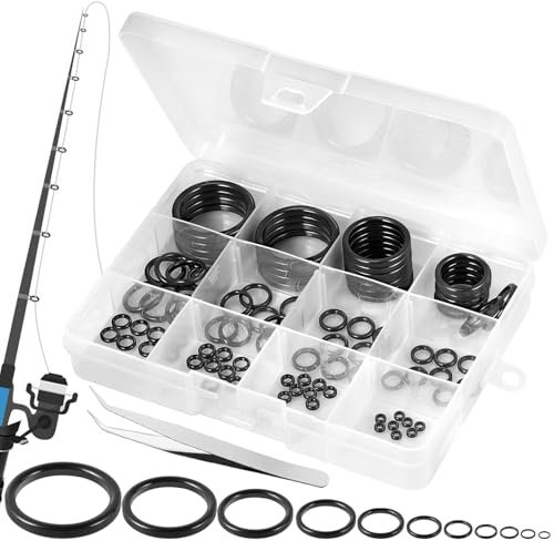 Annyswit 90 Piezas/11 Tamaños Kit de Reparación de Ojos de Caña de Pescar con Pinzas, Conjunto de Reemplazo de Anillos Guía Cerámicos para Caña de Pescar, Alta Resistencia, Resistente al Desgaste
