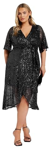 Yours London Curve Sequin Wrap Dress - Women's - Plus Size Curve Black