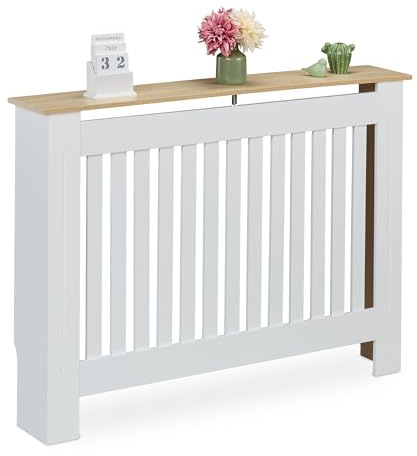 Relaxdays Cache-radiateur, Design Moderne, Tablette Pratique, en MDF, H x L x P : 83 x 112 x 19 cm, Blanc