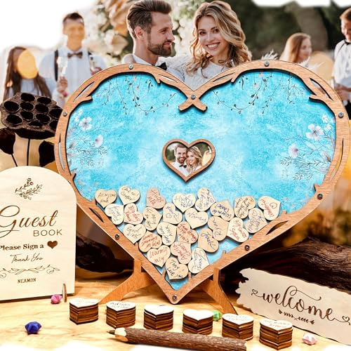 Libro degli ospiti per matrimonio rustico alternativo con penna a forma di cuore, unico libro degli ospiti personalizzato, decorazione per matrimoni, ricevimenti, compleanni, baby shower, battesimi e