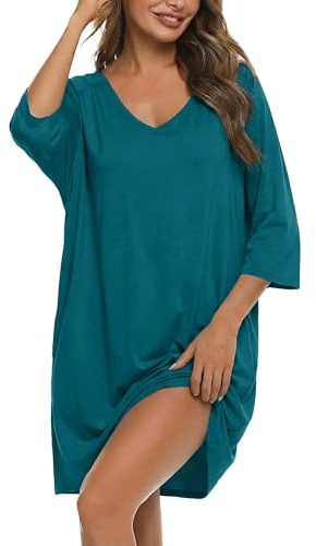 Bresdk Camisones Mujer Algodón Súper Suave Camisón de Mujer Tallas Grandes Manga Corta 3/4 Pijamas Elegante Ropa de Dormir