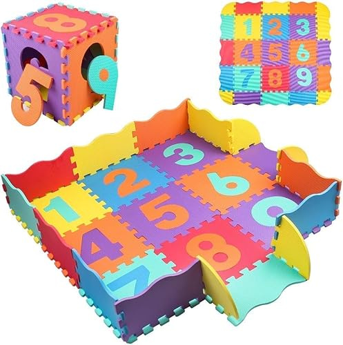 Tappeto Bambini Puzzle,25 Pezzi Puzzle,Tappeto Gioco per Neonato in soffice Schiuma EVA Tappeto Gioco Bambini Recinto 120x120cm,Puzzle con Lettere e Numeri | CE-zertifiziert & CCC