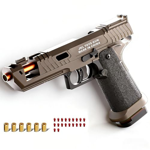 Toy Pistol with Mechanical Linkage, One-Key Shell Ejection, Soft Dart Blaster, Pink, 23.5cm, Long-Distance Shooting up to 10 Metres (Sand Yellow)