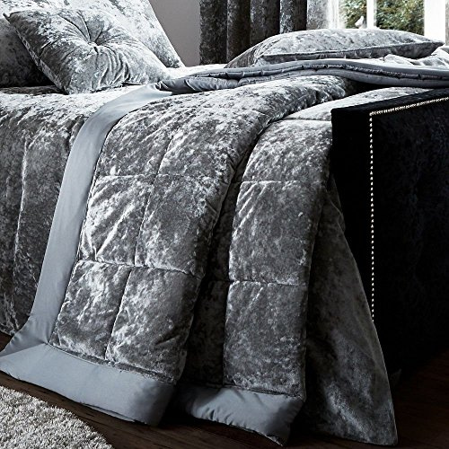 Catherine Lansfield Crushed Velvet Quilted 220x220cm Bedspread Silver Grey
