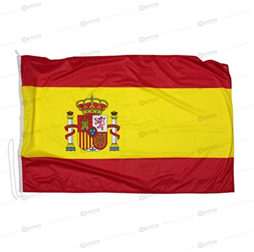Domina Pubblicità Bandera España 225x150 cm en Tela náutico 115g/m², Bandera española 225x150 Lavable,Bandera de Espana 225x150 con cordón,Doble Costura perimetral y Cinta de Refuerzo