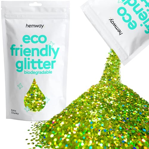 Eco Friendly Biodegradable Glitter | Lime Green Holographic - Extra Chunky 100g, Plant Based, Biodegradable Glitter for Craft, Face, Hair, Nail, Body and Festival - Hemway