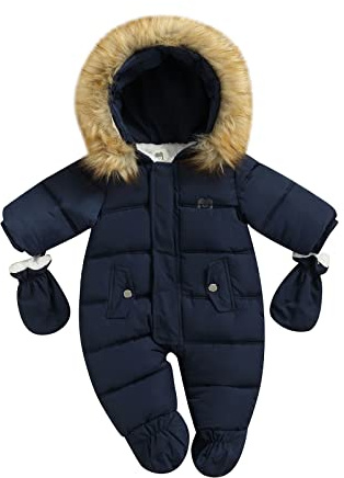 Geagodelia Combinaisons à Glissière pour Enfants avec Gants, Combinaison à Capuche Hiver Barboteuse en Peluche de Couleur Unie avec Poches