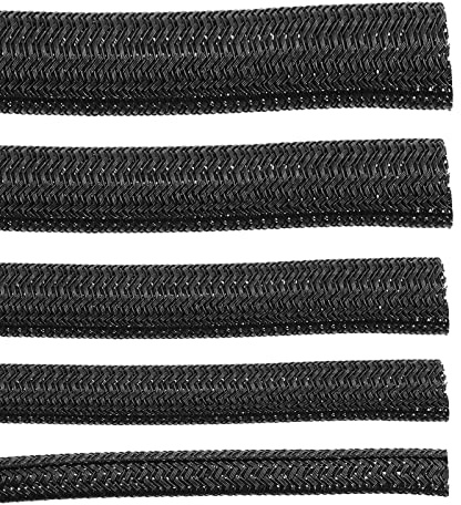 Swpeet Juego Surtido de 11 Fundas de Cable Trenzado expandible Pet de 1/2 Pulgadas, 1/4 Pulgadas, 3/4 Pulgadas y 2 Rollos de Cinta de arnés de Alambre de 19 mm x 15 m, Cinta de Tela para arnés de
