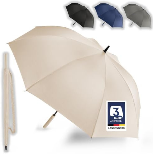 LANGENBERG Regenschirm groß mit [Ø138 CM SPANNWEITE] inkl. automatischer Öffnung - Sturmfest mit stilvollem Griff - XXL Regenschirm Herren und Damen - Stockschirm groß samt Tragehülle