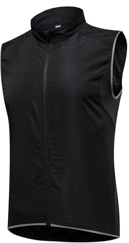 SMTSEC Fahrradweste Herren Damen Reflektierend Winddicht Windstopper Laufweste Wasserdicht Atmungsaktiv MTB Warnweste Fahrrad Ärmellose Weste Jacke Radweste Leicht Softshellweste Sportweste,Black-4XL