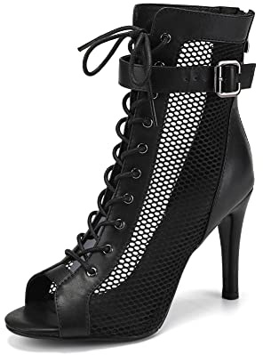 VCIXXVCE Bottines de Danse Latine Femme à Lacets Peep Toe Chaussures de Danse à Talons Hauts, 42 EU
