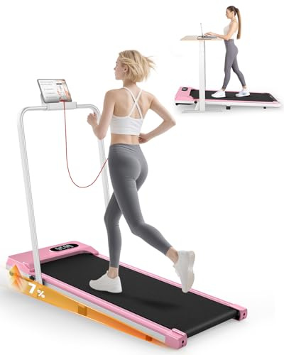 Cinta de Correr Plegable 2 en 1-2.5HP Cinta de Correr Eléctrica Debajo del Escritorio, 8 km/h, 40x100 cm, Peso Máximo 130 kg, Pantalla LCD y Control Remoto, para el Hogar y Oficina (Rosa)
