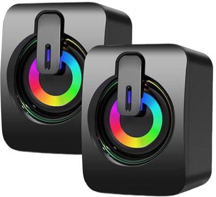 RGB PC-högtalare med kabel, högtalare med RGB-kabel - 1 par högtalare med RGB-kabel för - Plug and Play hemunderhållning högtalare för datorskrivbord, TV-stativ,