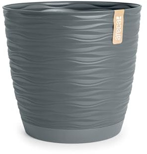 Areca Wind - Vaso decorativo rotondo 15 cm con piatto integrato. Grigio