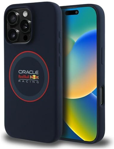 CG MOBILE Red Bull RBHMP16X24SIILVR Hülle für iPhone 16 Pro Max 6.9 Zoll Marineblau Lizenziert Silicone Red Ring MagSafe-kompatibel