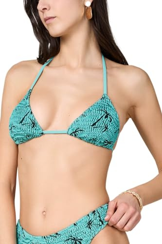 Goldenpoint Donna Costume da Bagno Crinkle Ipanema - Parte Alta del Bikini - Triangolo Scorrevole Doppiato con Lavorazione Arricciata Fantasia Esotica Taglia M Colore Marrone