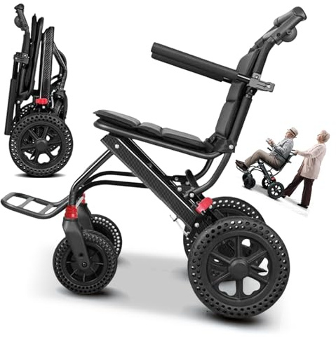 ZQHQKJ Sedia a rotelle pieghevole leggera sedia a rotelle per anziani, telaio in alluminio, portata fino a 150 kg, con freno, sedia da viaggio ultra pesante per abitazioni ed esterni, larghezza seduta