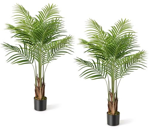 TANGZON Artificial Palm Tree, Fake Tropical Palm Plant in Pot, Indoor Outdoor Decorative Faux Silk Areca Tree for Home Office Living Room Bedroom Porch (2, 4FT/128CM)