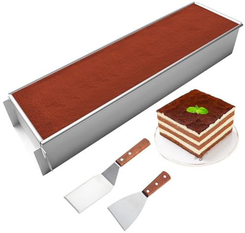 Molde rectangular de mousse, 40 x 10 x 6 cm, marco para hornear rectangular, ajustable con 2 espátulas, forma de tiramisú de aleación de aluminio, molde rectangular para preparación de pasteles, pan