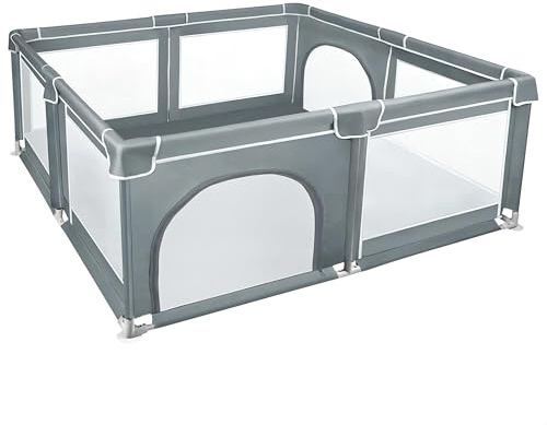 XUANYU Parque Bebé Modular de Tela Oxford, Centro de Actividades Bebé con Barreras y Bolsa de Almacenamiento, Parque Infantil para Apartamento, Parques de Juegos para Interior/Exterior (Gris 180 x 150