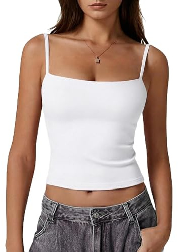 Gyabnw Camiseta Tirantes Mujer Algodon de Cuello Cuadrado Camiseta Mujer sin Mangas de Verano Básica y de Estilo Sexy Y2K Crop Top