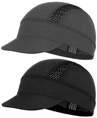 XFSRG 2 Pièces Casquette de Cyclisme avec Visière Vélo Souscasque sous Casque Coupe Ajustée Légère Été Casquette de Cyclisme Respirante (Noir + Gris)