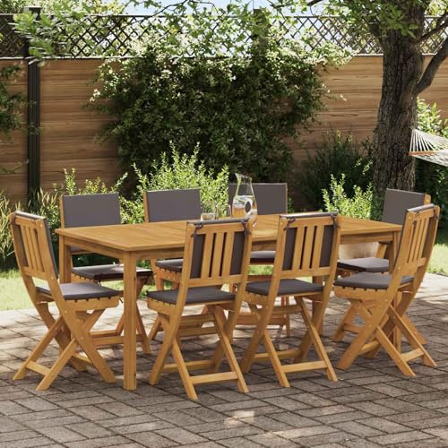 PUGYNBK Sedie Bistro Rustiche in Legno massello di Acacia con Superficie Oliata, Pieghevoli, Include Cuscino Sfoderabile, 8 Pezzi, Grigio Scuro, 38 x 46 x 85 cm, per Terrazza e Giardino